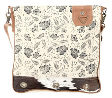 Load image into Gallery viewer, Cream Shoulder Bag With Cowhide Trim And Flowers