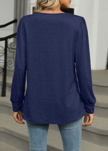 Load image into Gallery viewer, Casual Patchwork U-Neck Long-Sleeved T-Shirt Top | Navy Blue