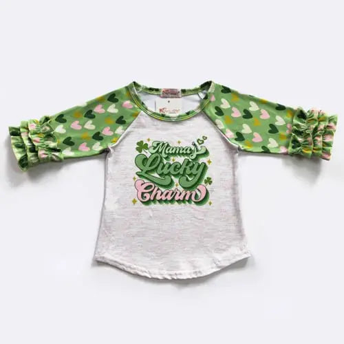 Mama's Lucky Charm Girls Raglan Top