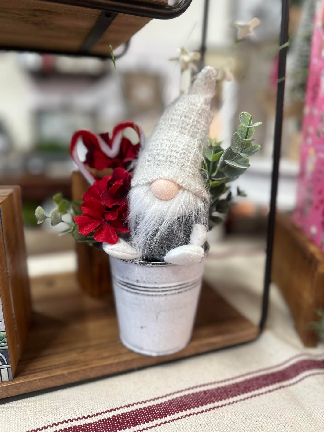 White Hat Gnome Valentine's Day Pail Floral