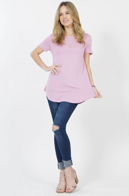 Short Sleeve Rounded Hem Tunic Top | Mauve