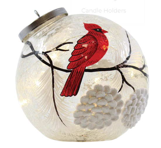 Snowy Cardinal - Crackle Glass Ornament