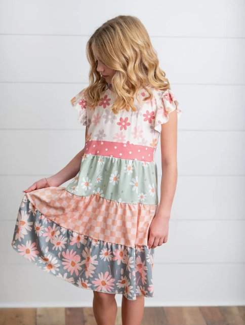 Kids Daisy & Checkered Tiered Spring Easter Summer Dress