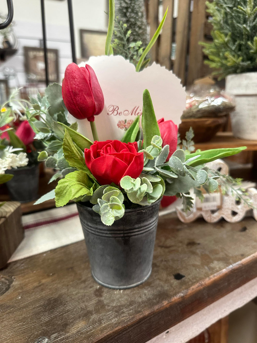 Medium BE MINE Tulip Floral Greenery Pots