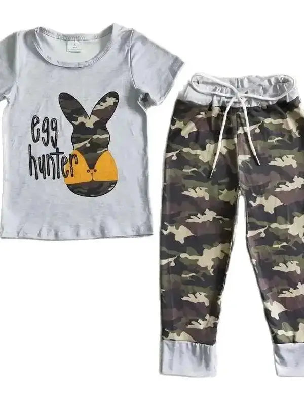Boys Easter Bunny Egg Hunt Drawstring Camo Pants Outfit