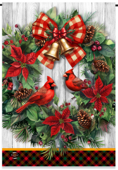 Cardinal Wreath Garden Flag
