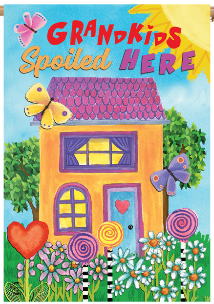 Grandkids Spoiled Here Floral House Flag