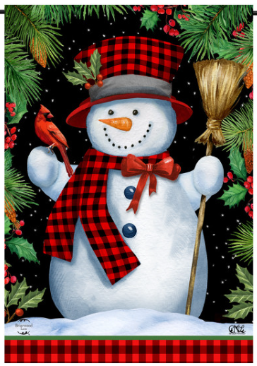 Red Checkered Snowman Winter Garden Flag