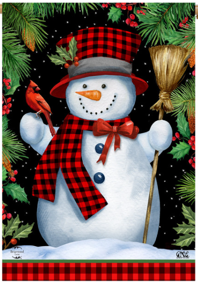 Red Checkered Snowman Winter House Flag
