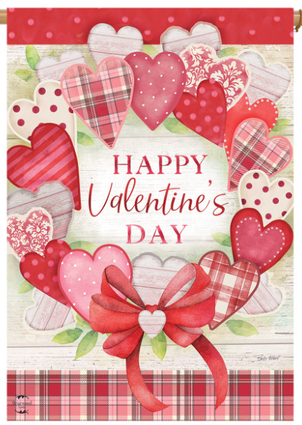 Valentine's Wreath Hearts House Flag