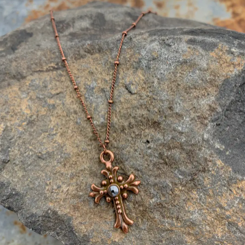 Crystal Cross Necklace - Copper
