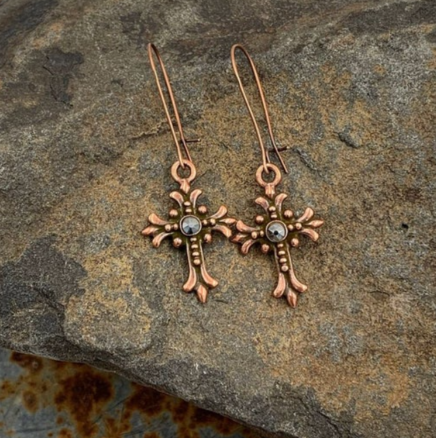 Swarovski Cross Earrings - Copper