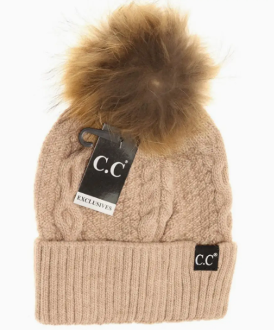 C.C. Beanie Black Label Special Edition Ribbed Cuff Fur Pom | Rose