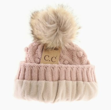 C.C. Beanie Bobble Knit Fur Pom | Rose