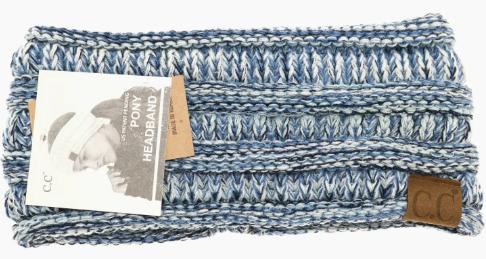 C.C. Beanie Four Tone Ribbed Knit Women's Fashion Ponytail Headband | Blue Multi