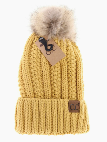 C.C. Beanie Fuzzy Lined Fur Pom | Honey Mustard