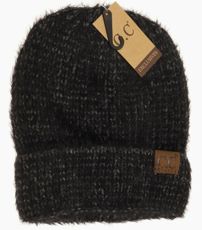 C.C. Beanie Fuzzy Two Tone Beanie | Black