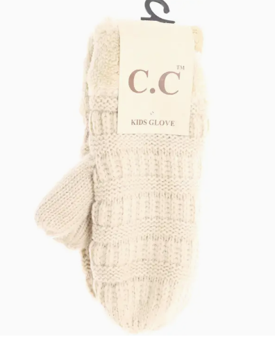 Kids Solid Fuzzy Lined Mittens - Beige