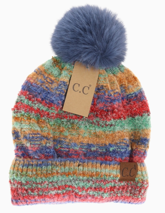 C.C Beanie Space Dye Faux Fur Pom | Red Combo