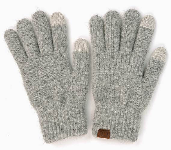 C.C Heather Knit Plain Gloves | Light Melange Gray
