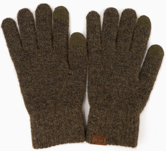 C.C Heather Knit Plain Gloves | Moss