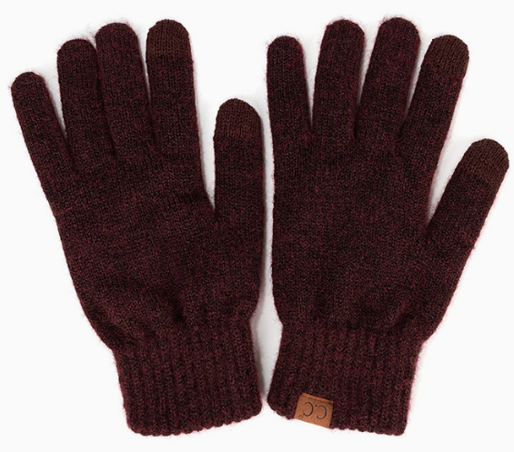 C.C Heather Knit Plain Gloves | Wine