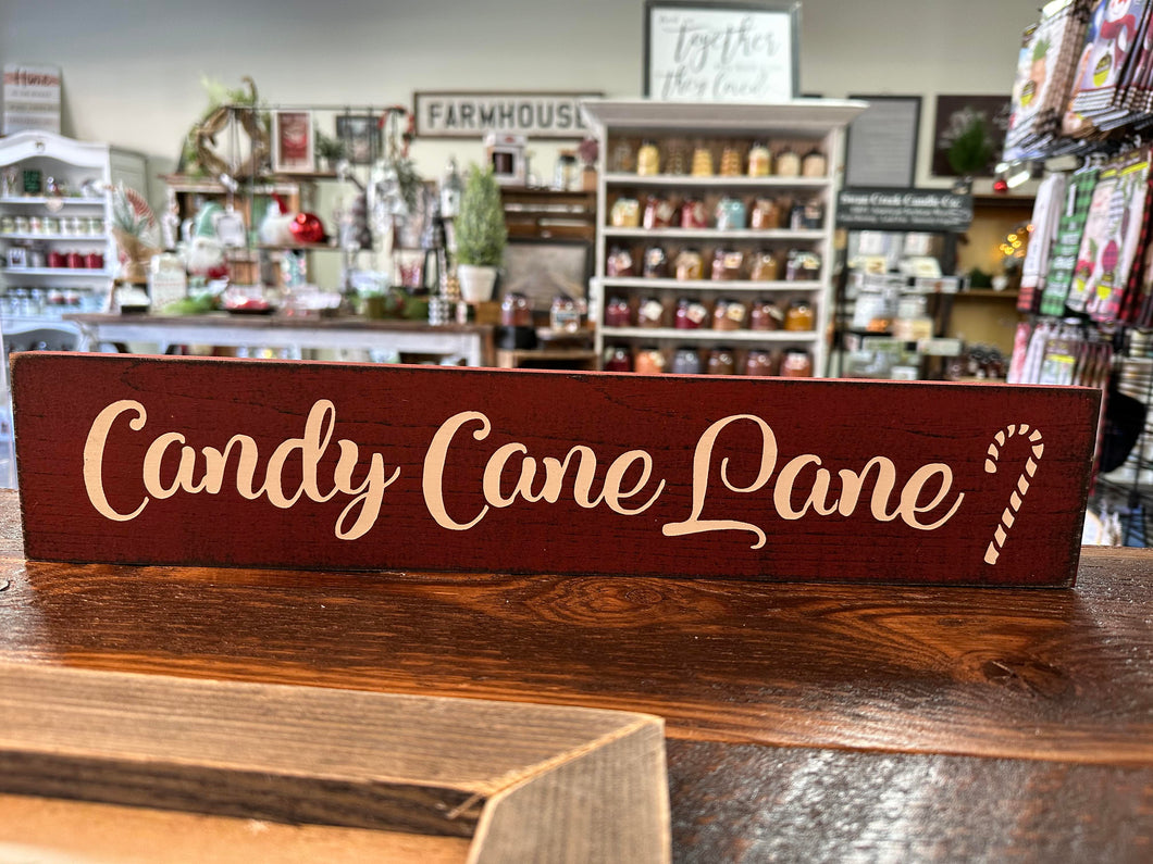 Candy Cane Lane Red Wooden Sign