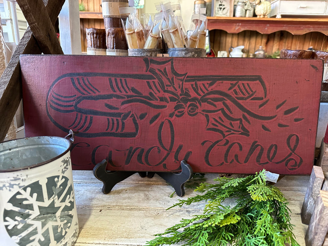 Candy Canes Combed Wooden Sign