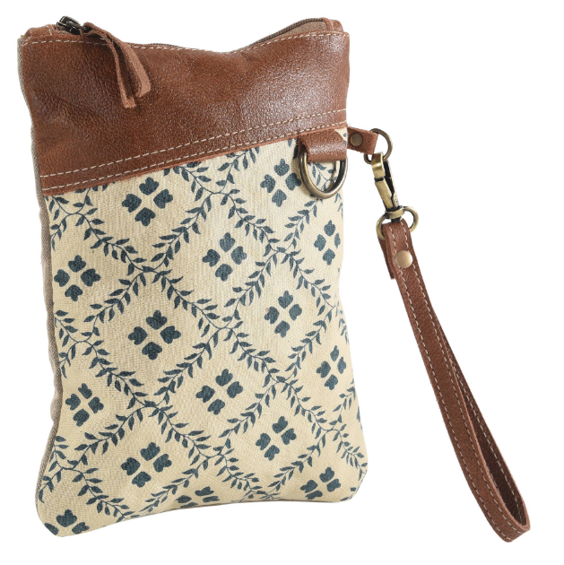 Vertical Rug Wristlet with Leather Top Trim