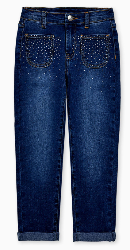 Regular Fit Denim Jean w/ Rhinestones