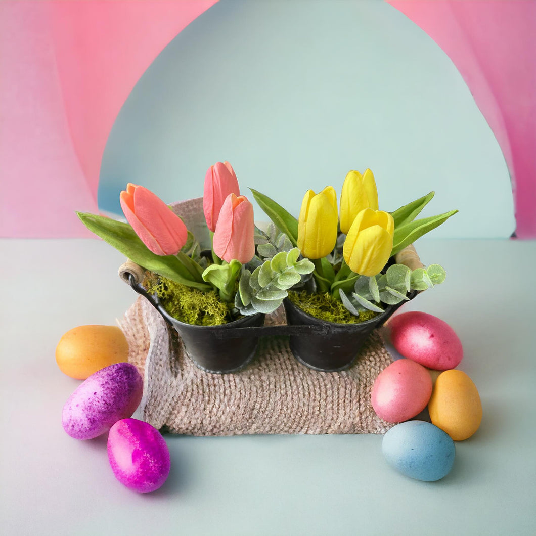 Double Tin Pot Carrier - Tulips