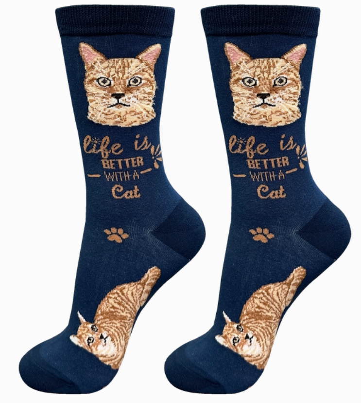 Orange Tabby Cat Socks - Cute Novelty Crew Socks - Unisex