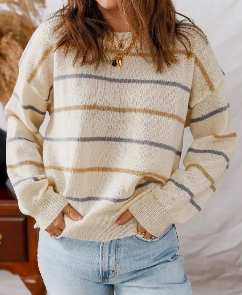 Effortless Colorful Striped Long Sleeve Sweater | Apricot