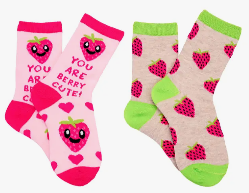 Everything Legwear Girls Valentines Berry Cute 2 Pair Crew Socks