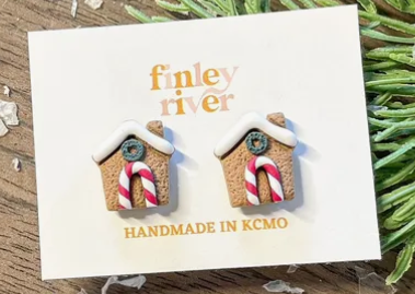 Gingerbread House Studs | Christmas | Clay Earrings