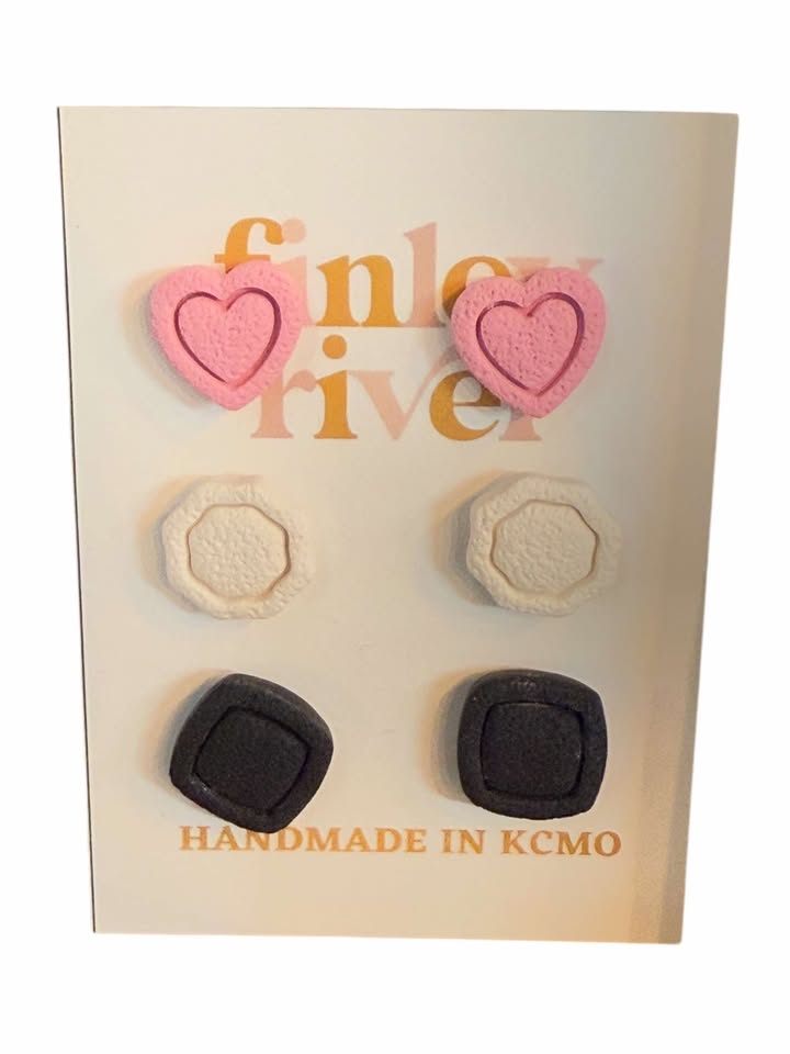 Valentine's Triple Pack | Pink Hearts | Clay Earrings