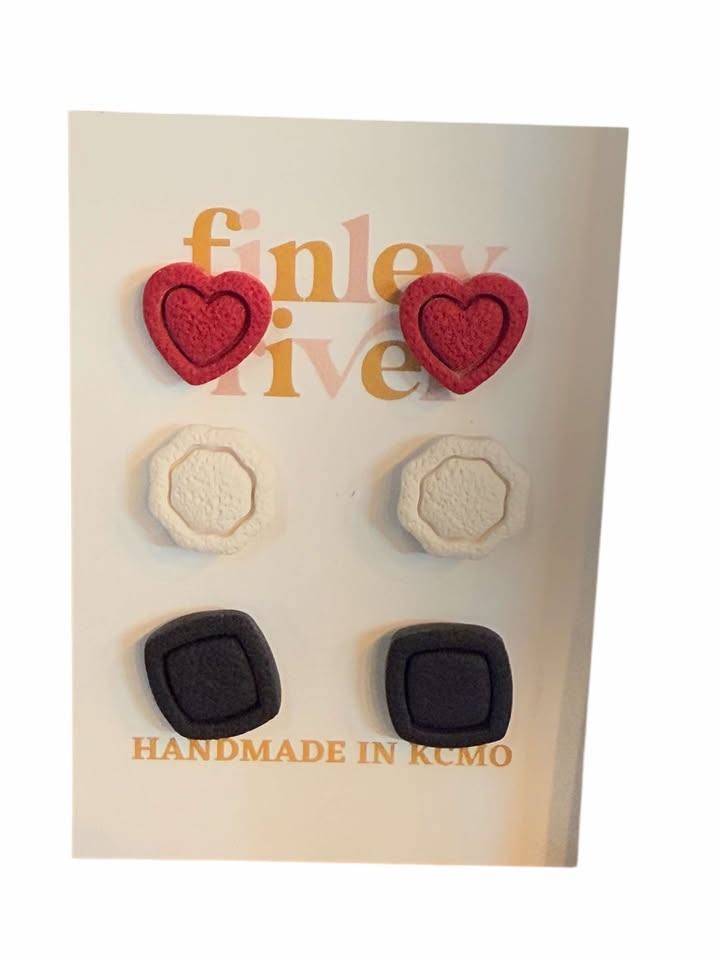 Valentine's Triple Pack | Red Hearts | Clay Earrings