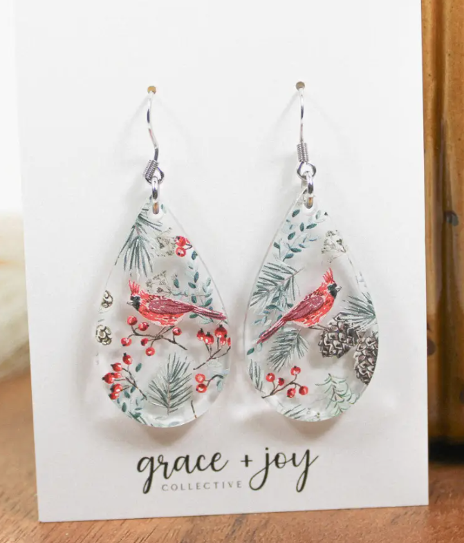 Winter Cardinal Dangle Earrings