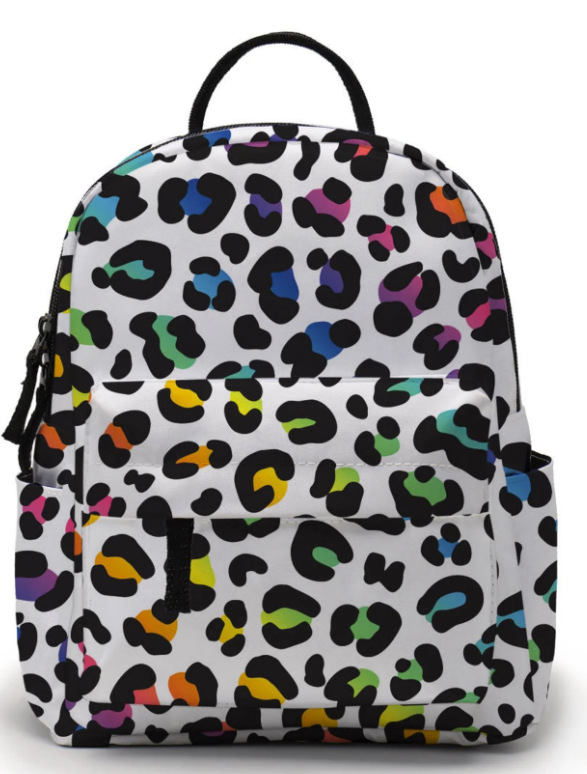 Mini Backpack - Animal Print White Diagonal Rainbow