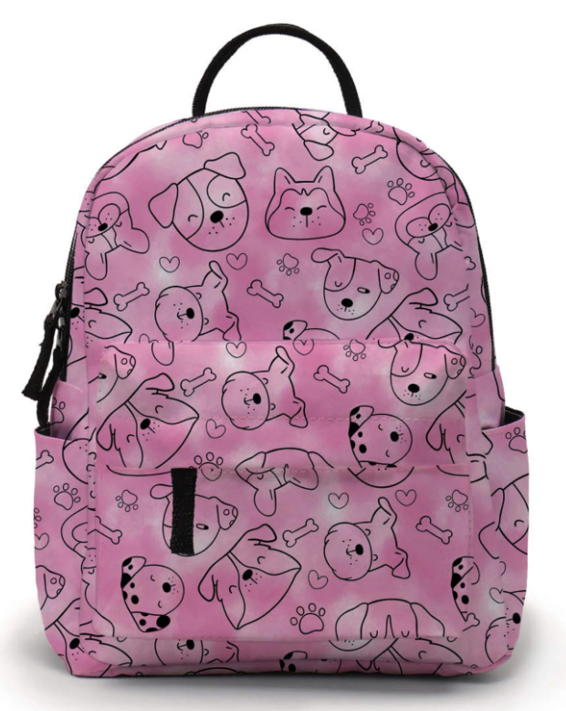Mini Backpack - Dogs On Pink