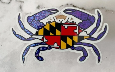 Maryland Blue Glitter Crab Flag Sticker