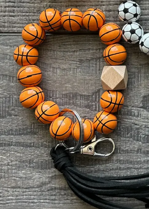 Basketball Keychain with Wooden Beads