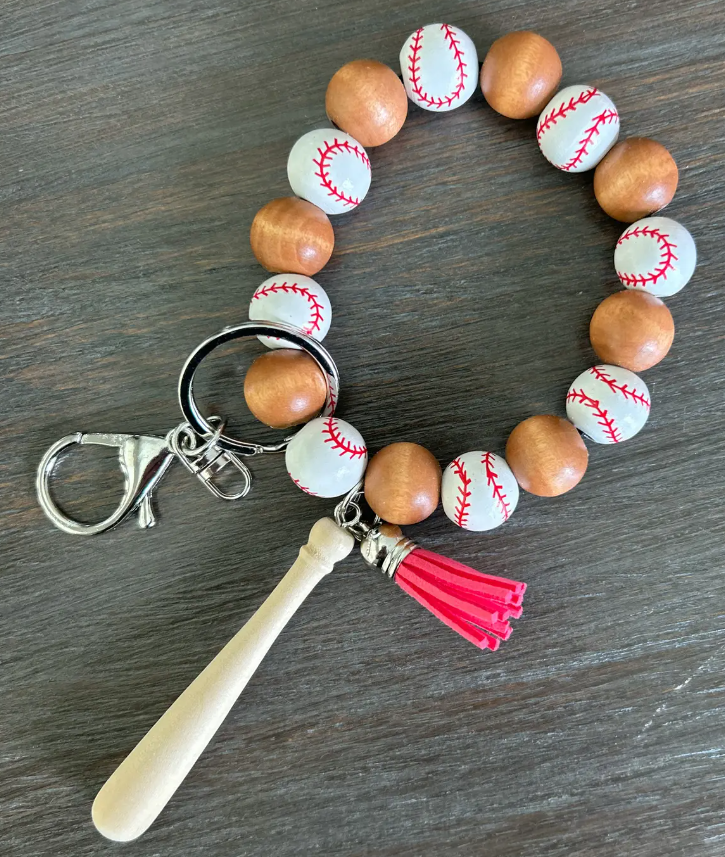 Batter Up! Baseball Keychain Wristlet with Baseball Bat