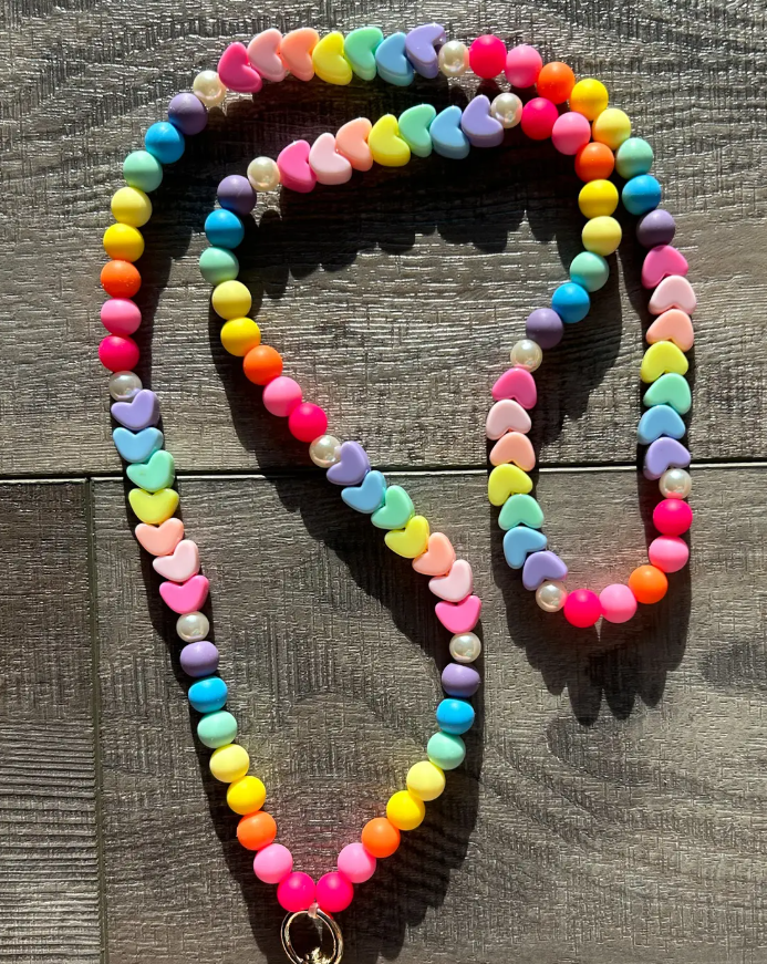 Colorful Beaded Teacher Lanyard with Hearts
