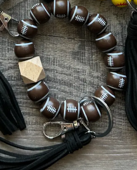 Football Keychain with Wooden Beads