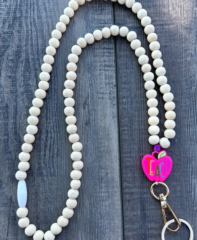 Pink Apple Teach Lanyard with Breakaway Clasp