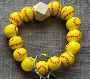 Softball Keychain with Wooden Beads