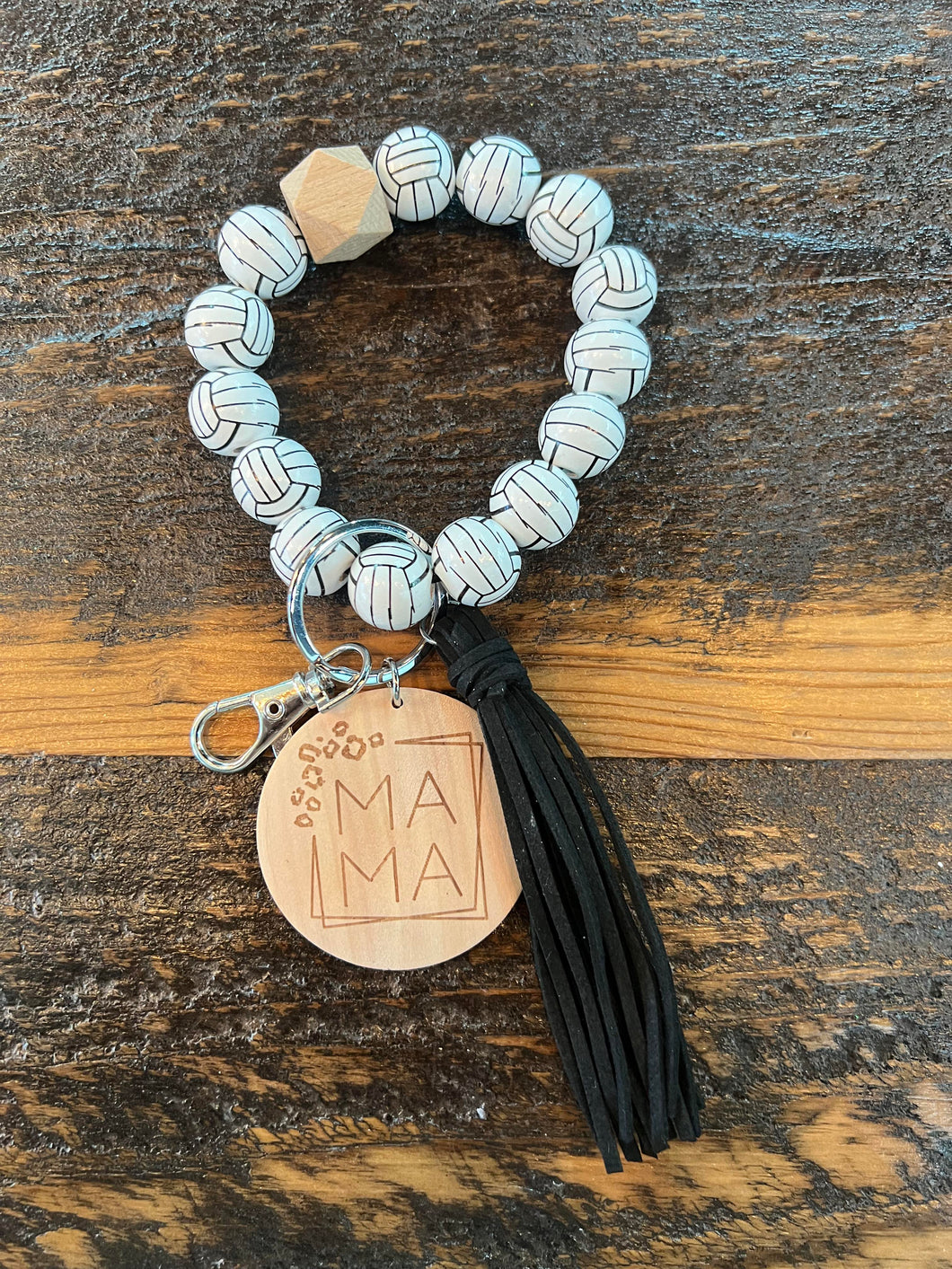 Volleyball Mama Sports Keychain with Wooden Beads