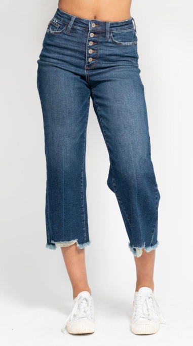 Judy Blue HW Button Fly Destroy Hem Crop Wide