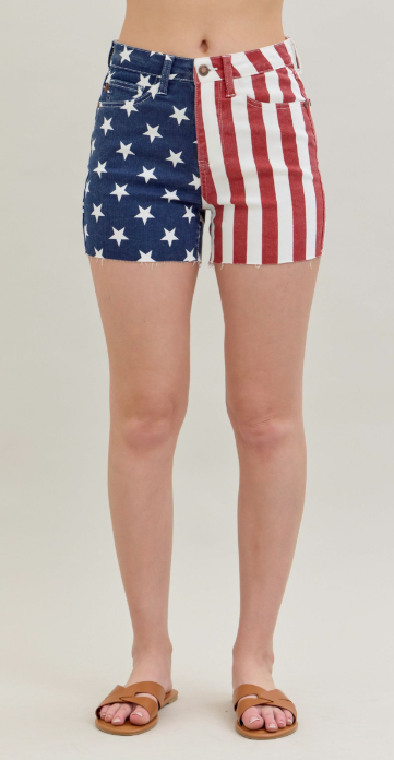 Judy Blue High Waist Americana Flag Fray Hem Shorts